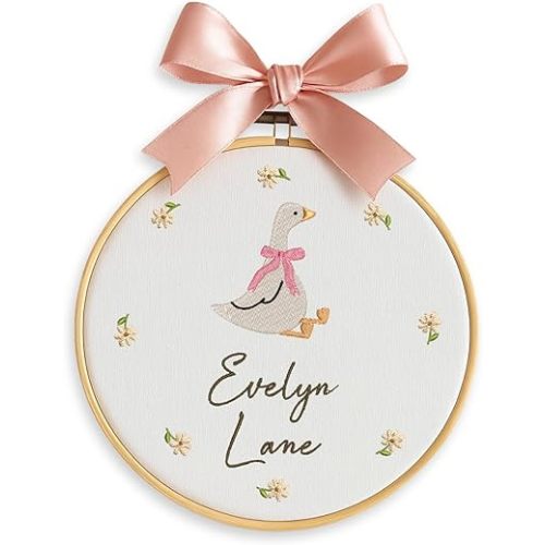 Personalized Baby Name Sign Welcome Baby Announcement Sign Newborn Baby Embroidery Hoop with Bows Baby Hospital Name Sign Custom Infant Baby Name Baby Shower Gifts (08)