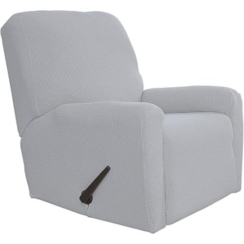 Easy-Going Recliner Stretch Sofa Slipcover Sofa Cover 4-Pieces Furniture Protector Couch Soft with Elastic Bottom Polyester Spandex Jacquard Fabric(Recliner,Silver Gray,Large)