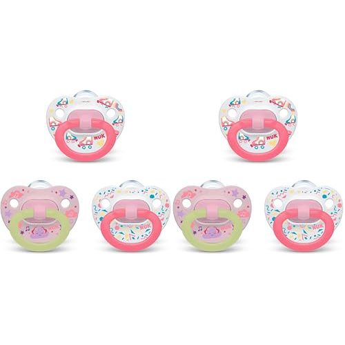 NUK Orthodontic Pacifier Value Pack, Girl, 6-18 Months,3 Count (Pack of 2)