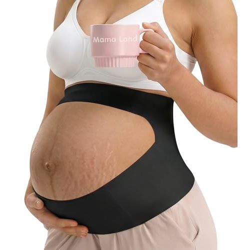 Mama Land One Piece Pregnancy Belly Bands, Womens Maternity Support Belts, Back Hip & Pelvic Pain Relief, Tummy Abdominal Brace, Essential Stuff Bellyband for Moms, Wife Needs Underwear (Black, 2XL)