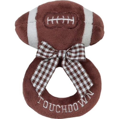 Bearington Baby Touchdown, 5.5 Inch Plush Stuffed Baby Football Soft Ring Rattle - Newborn Toys - Soft Rattle
