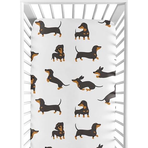 Sweet Jojo Designs Fitted Baby Crib Sheets (Dachshund Puppy Dog) for Boys or Girls, Infant Nursery, Toddler Room - Standard Size (Gender Neutral, Modern, Unisex, Black & Tan, Cartoon, Wiener Dogs)