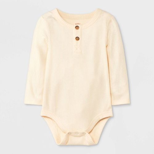 Baby Ribbed Henley Bodysuit - Cat & Jack™, Color: Cream, Size: 0-3M