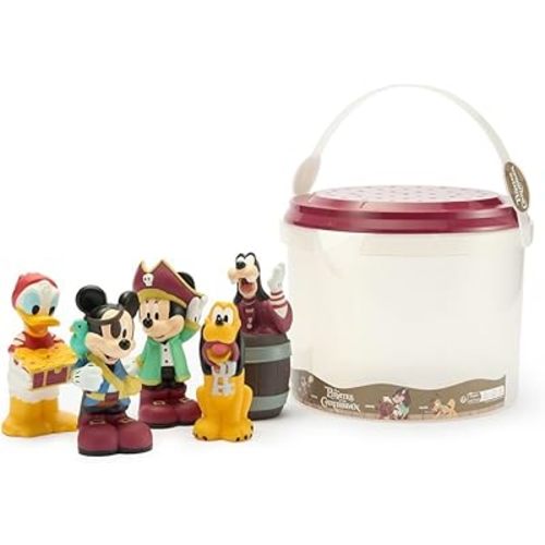 Disney Store Official Mickey and Friends Pirates of the Caribbean Bath Toys Set - Includes 5 Detailed Toys with a Straining Storage Bucket - Bath Time Fun and Water Play Set for Kids