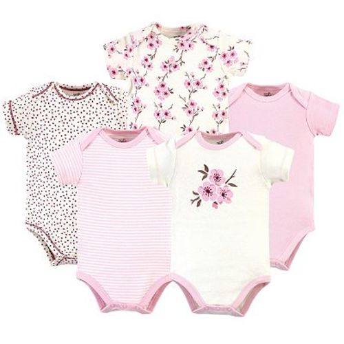 Touched by Nature Baby Girl Organic Cotton Bodysuits 5pk, Cherry Blossom