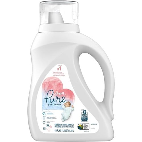 Dreft Pure Gentleness Liquid Baby Detergent, Fragrance Free, 46 fl oz 32 loads