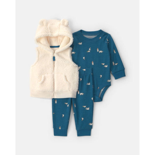 Baby Boy 3-Piece Bear Teddy Fleece Long-Sleeve Layering Set - Blue/Cream | Carter's