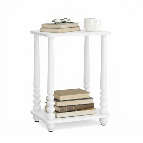 VASAGLE MARIEL Collection - Side Table, Nightstand for Small Spaces, with Shelf, Solid Wood Legs, Mid-Century Modern, Cloud White