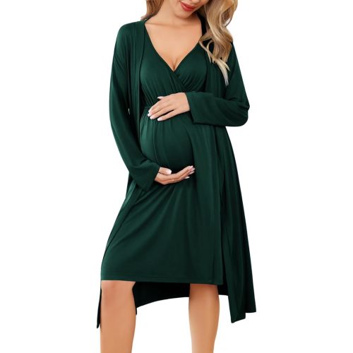 Ekouaer Maternity Nursing Gown and Robe Set Labor Delivery Nursing Nightgowns for Breastfeeding Pregnancy Clothes