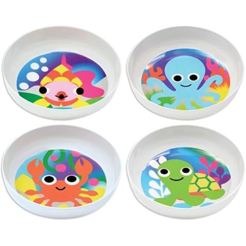 French Bull 4pc Toddler Kids Feeding Melamine Tableware Flatware BPA Free Dishwasher Safe, Durable Plate, Cup, bowl, Divided Tray Dinnerware Set, Ocean, 4pc bowl set (74293)