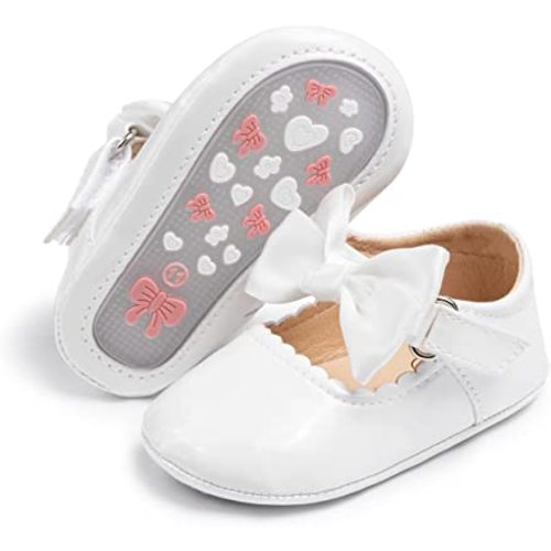 Baby Mary Jane Flats for Girls with Bowknot Cotton Anti Skid Sole Infant First Walker Princess Dress Crib Wedding Shoes