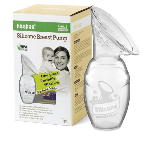 haakaa Manual Breast Pump for Breastfeeding, Silicone, Clear 4oz/100ml
