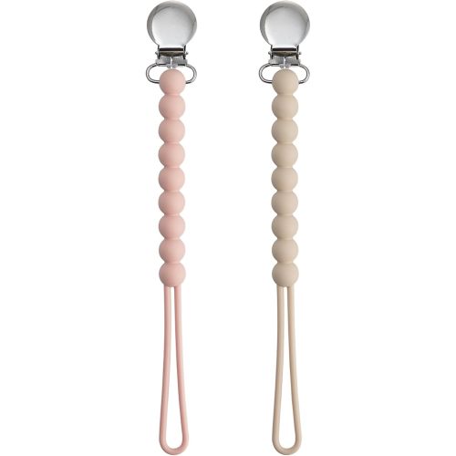 MORIBOX Silicone Pacifier Clip for Baby Girls, Paci Binky Holder 2 Pack