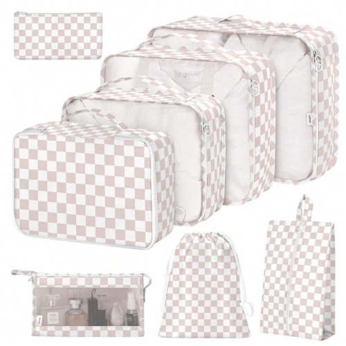 Pink Bow Print Multi - Piece Travel Storage Bag Set for Trip & Daily Organization