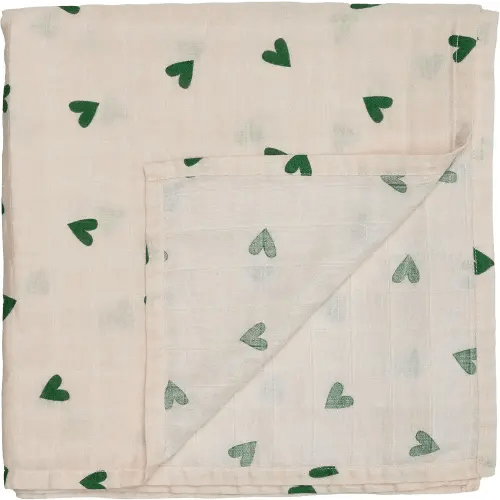 Swaddle Blanket - Organic Cotton - Muslin Swaddle for Newborns - 100% Cotton Blanket, 47" x 47", Green Hearts