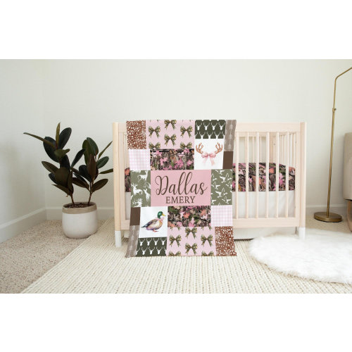 Personalized Baby Girl Blanket, Hunting Blanket, Baby Girl Gift, Mallard Duck Deer Crib Bedding, Camo Name Blanket, Pink Bow Baby Blanket