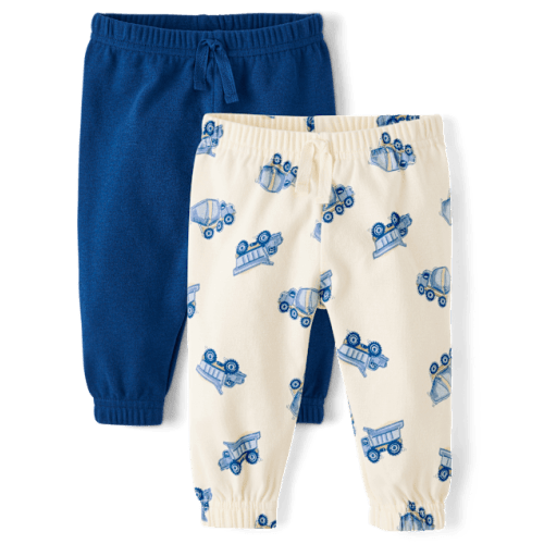 Baby Boys Construction Vehicle Jogger Pants 2-Pack - Cream