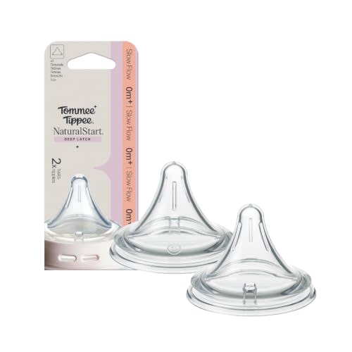 Tommee Tippee Natural Start Deep Latch Triangular Nipples, Slow, 0m+ | Pack of 2, Slow Flow, Deep Latch Design, Soft Silicone