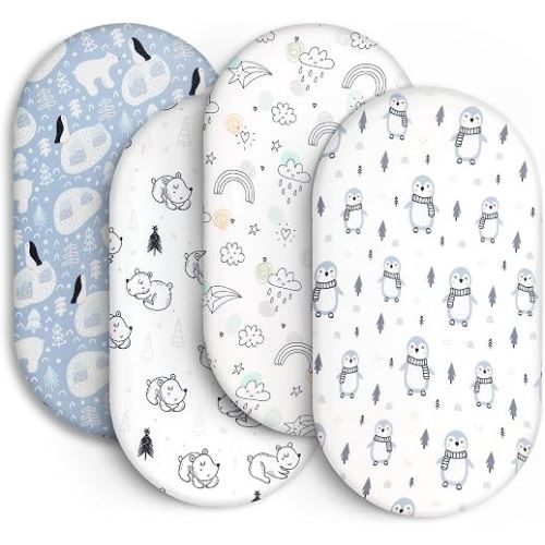 IOCCLH Baby Bassinet Sheets for Baby Boy Girls,4-Pack Fitted Bassinet Sheets Set Compatible with Halo Bassinest Swivel Sleeper,Baby Delight,Angelbliss,32"X16" (Arctic Circle)