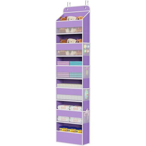 Univivi Over The Door Hanging Organizer with 6 Large Compartments and Mesh Windows, Over The Door Baby Clothes Organizer for Cosmetics, Baby Essentials and Diapers (Purple)
