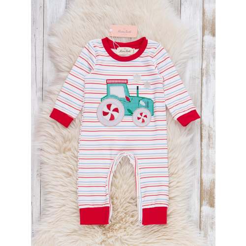 Peppermint Wheels Embroidered Striped Romper
