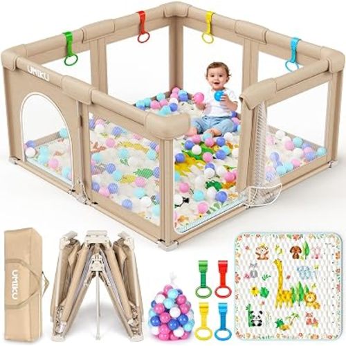 Baby Playpen with Mat Foldable Playpen for Babies and Toddlers 50X50 Khaki