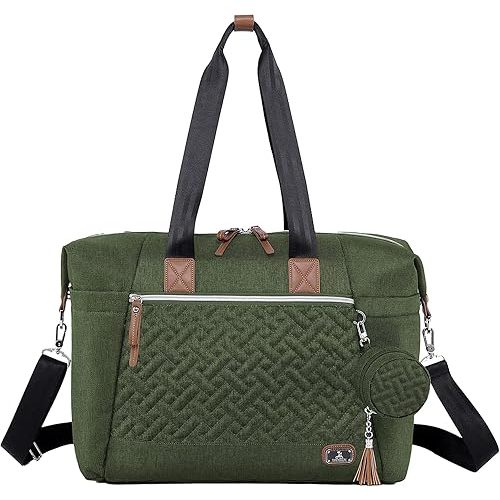 Dikaslon Diaper Bag Tote, Large Travel diaper tote for Mom and Dad, Multifunction baby tote bag for Boys and Girls with Pacifier Case and Changing Pad,Olive Green