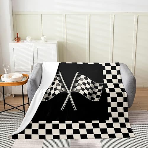 Checkered Flag Flannel Blanket Black and White Fleece Throw Blanket Lightweight Soft Cozy Luxury Racing Theme Fuzzy Blanket Geometric Grid Bed Blanket for Sofa Bedroom All Season(Baby 30"x40")