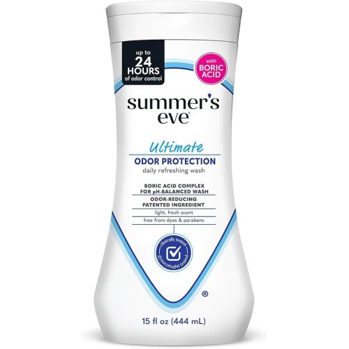 Summer's Eve Ultimate Odor Protection Daily Feminine Wash, pH-Balanced Formula Body Wash for Women with Boric Acid Helps Control Vaginal Odor, 15 Fl Oz