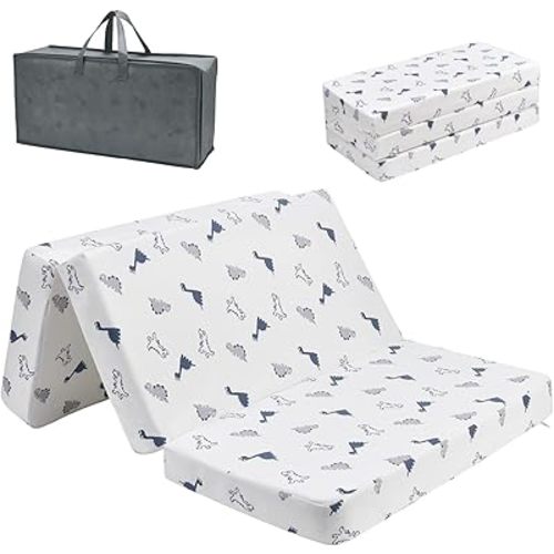 Trifold Pack and Play Mattress 38'' x 26'' x 3'', Portable Mini Crib Playpen Mattress for Baby, Soft Memory Foam Pack N Play Mattresses with Waterproof Washable Breathable Cover (White, One size)