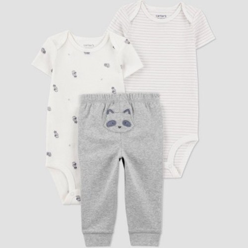 Carter's Just One You® Baby Boys' 3pc Racoon Printed Bodysuit Set - Gray 3M