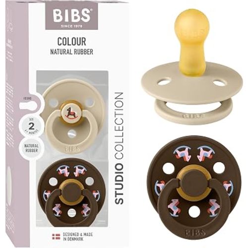 BIBS Colour Pacifier, 6-18 Months, 2-Pack, Round Nipple, Vanilla/Mocha