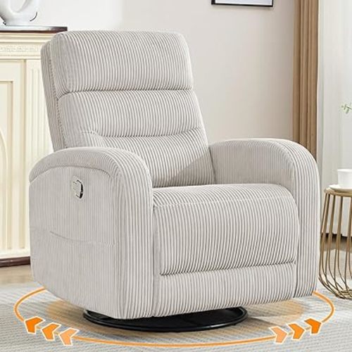 Swivel Rocker Recliner, Swivel Nursery Glider Recliner, Manual Rocking Recliner Chairs with Pockets and Large Arms for Living Room,Corduroy Camel