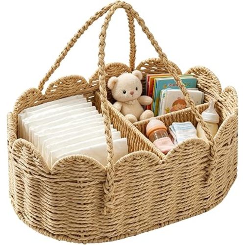 Baby Diaper Caddy Organizer Large Capacity Baby Care Storage Basket Paper Rope Weaving Baby Shower Gifts for Storing Diapers Toys & Miscellaneous Items