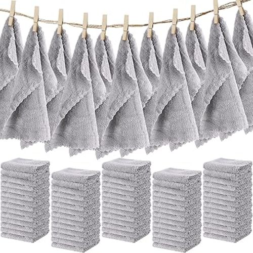 Newwiee 100 Pack Washcloths Bulk Microfiber 12x12 Inch,Grey