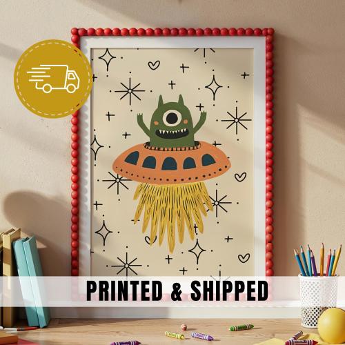 Alien Spaceship Nursery Wall Art Cute Monster Illustration for Boys Room Space Decor Playroom Print Whimsical Kids Bedroom Artwork | 38