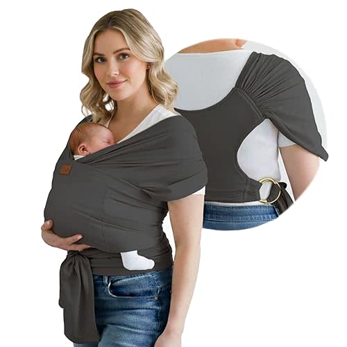 Stylish Dark Gray & Gold Baby Carrier Wrap: Comfortable, Soft & Supportive, Adjustable Ring Sling for Mom & Dad, Ideal for Baby Registry, Newborn to Toddler, Baby Shower