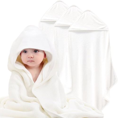 Hooded Baby Bath Towels for Newborn 3 Pack Baby Towels with Hood 32 x 32 Inch Unisex Coral Fleece Super Soft Absorbent Bath Towel Set Gift for Babies, Infant, Toddler, Newborn Essential