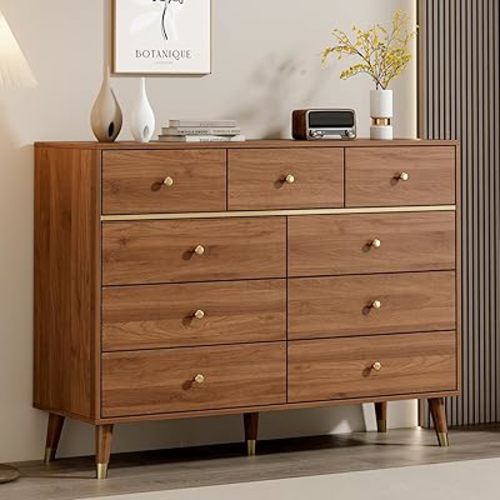 Modern Chest of Drawers with 6 Drawers,Deep Drawers,Clothes Organizer,Large Storage Cabinet for Living Room, Bedroom,Hallway,with Anti-Tipping Device,Brown