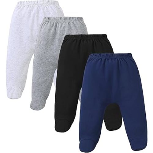 Coaturi 4 Pack Baby Footed Pants: Soft Cotton Spandex Pants with Feet Pull on Bottoms for Infant Unisex Baby Boys Girls