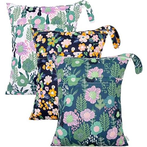 babygoal Floral Wet Dry Bags 3 Pack, Waterproof Travel Bags for Swimsuits, Beach, Pool, Gym,Food Storage and Wet Clothes,3LN45-B