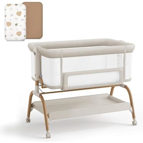 BabyBond Bassinet Bedside Crib & Organic Muslin Bassinet Sheet – 2 Pack