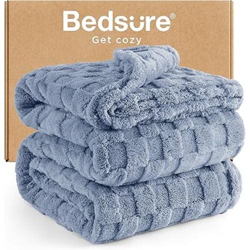 Bedsure GentleSoft Full Size Blankets for Bed Ashley Blue - Super Soft Cozy Fleece Blanket for Women Men Girls, Large Fuzzy Throws for Bedroom Decor, 84x90 Inches