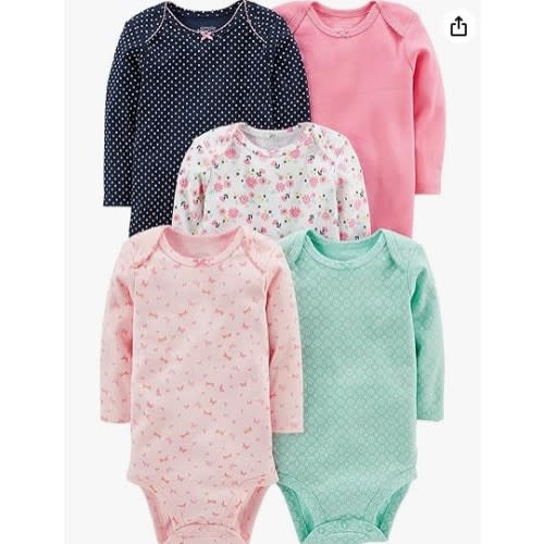 Simple Joys by Carter's Baby Girls' Long-Sleeve Bodysuit, Pack of 5