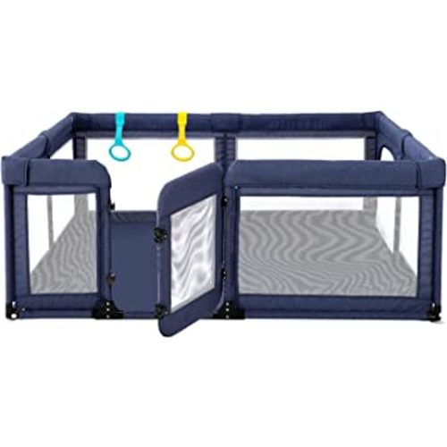 Baby Playpen with Swing Door for Adults, Play Pens for Babies 59*71in Large Play Yards, Baby Playpen for Toddler, Safety Kids Activity Center, Cholena Breathable Mesh Playpen, Navy Blue