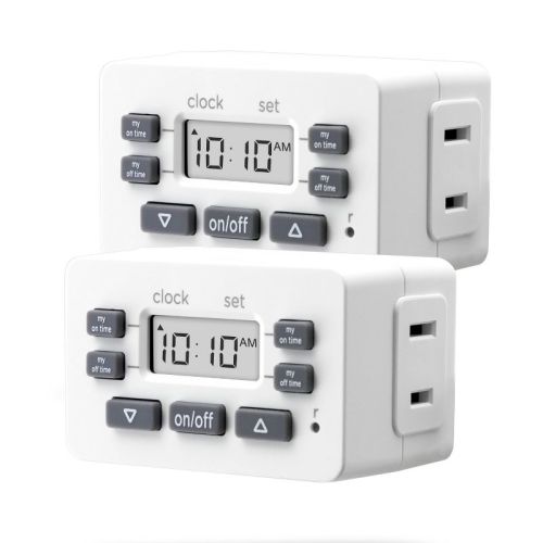 GE myTouchSmart Simple Set Digital Bar Timer 1-Polarized Outlet 2pk: Indoor Light Timer Plug, Push Button, White, No Assembly