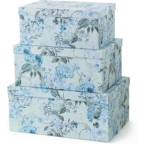 Soul & Lane Decorative Cardboard Storage Boxes with Lids for Home Decor and Organization, Set of 3 Large Keepsake Boxes for Memories & Gifts, Nesting Floral Photo Storage Containers, Springtime Joy
