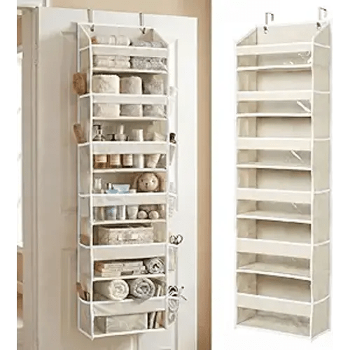 Over the Door Organizer, 6-Tier, 100D Fabric, Ivory 1pc | Over the door shoe organizer, 50 lbs capacity, 12 side mesh pockets, 100D extra thick fabric, Closet & entryway storage