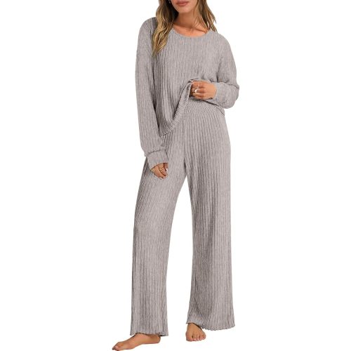 ANRABESS Women 2 Piece Lounge Pajamas Sets Casual Ribbed Knit Long Sleeve Top Pants Matching Set 2025 Fall Outfits Clothes