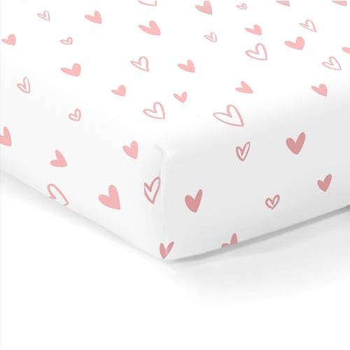100% Organic Cotton Fitted Sheets for Standard Crib and Toddler Mattresses/Pads 28” x 52” and up to 6” Thick. Compatible with Dream On Me, Lullaby, Safety 1st, Newton, and More. Pink Girl